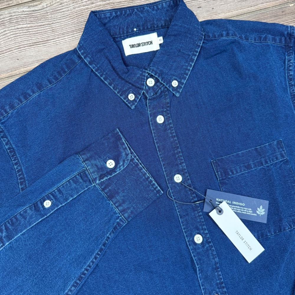 Taylor Stitch Mens 40 MEDIUM The Jack Rinsed Indigo Oxford Button Down Shirt New